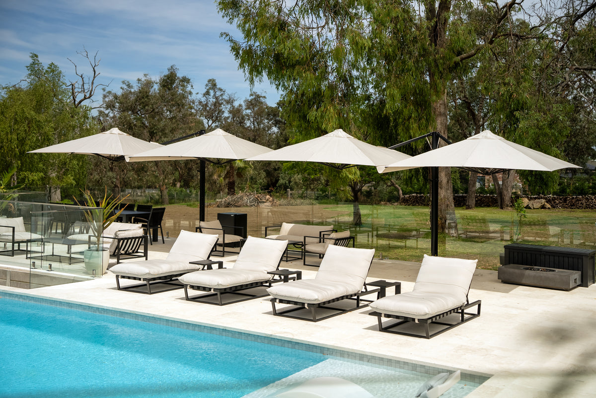 Shadowspec Unity™ Uno - Single Large Umbrella – Square or Octagon - The Charming Bench Company- Shadowspec Unity™ Duo - Two Large Umbrellas – Square or Octagon - The Charming Bench Company-Shadowspec Unity™ Quattro- Four Large Umbrellas – Square / Shadowspec Unity™ Trio - Three Large Umbrellas – Square-Single Large Umbrella