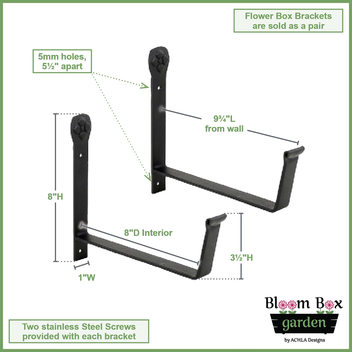 Bloom Box Garden Growing Kit, Medium Green with Wall Brackets