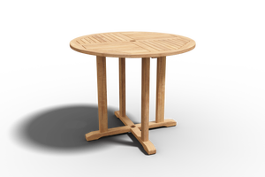 Abel 35.5-inch Round Teak Outdoor Dining Table with Umbrella Hole Dining Table
