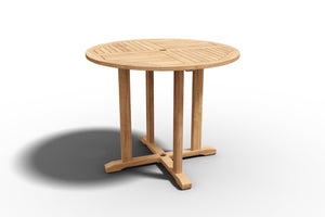 Abel 35.5-inch Round Teak Outdoor Dining Table with Umbrella Hole Dining Table