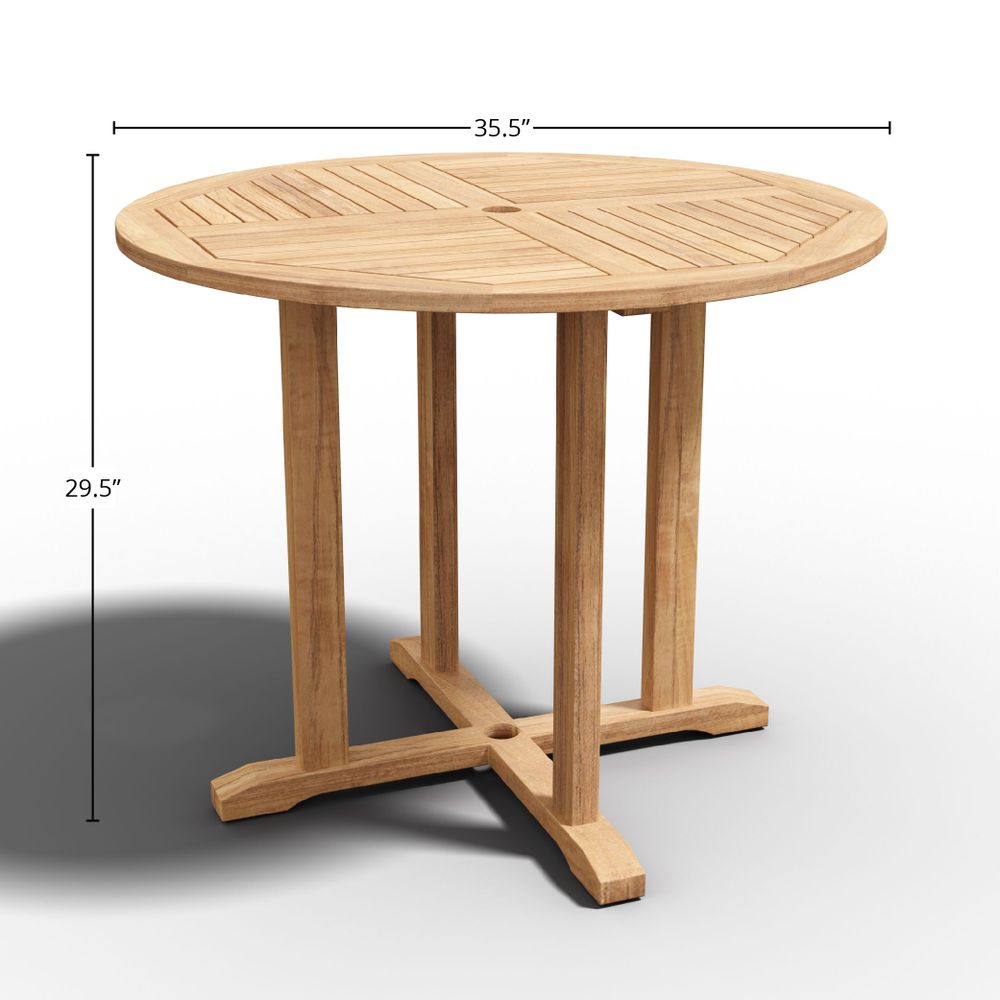 Abel 5-Piece Round Teak Outdoor Dining Set with Folding Armchair Outdoor Dining Set