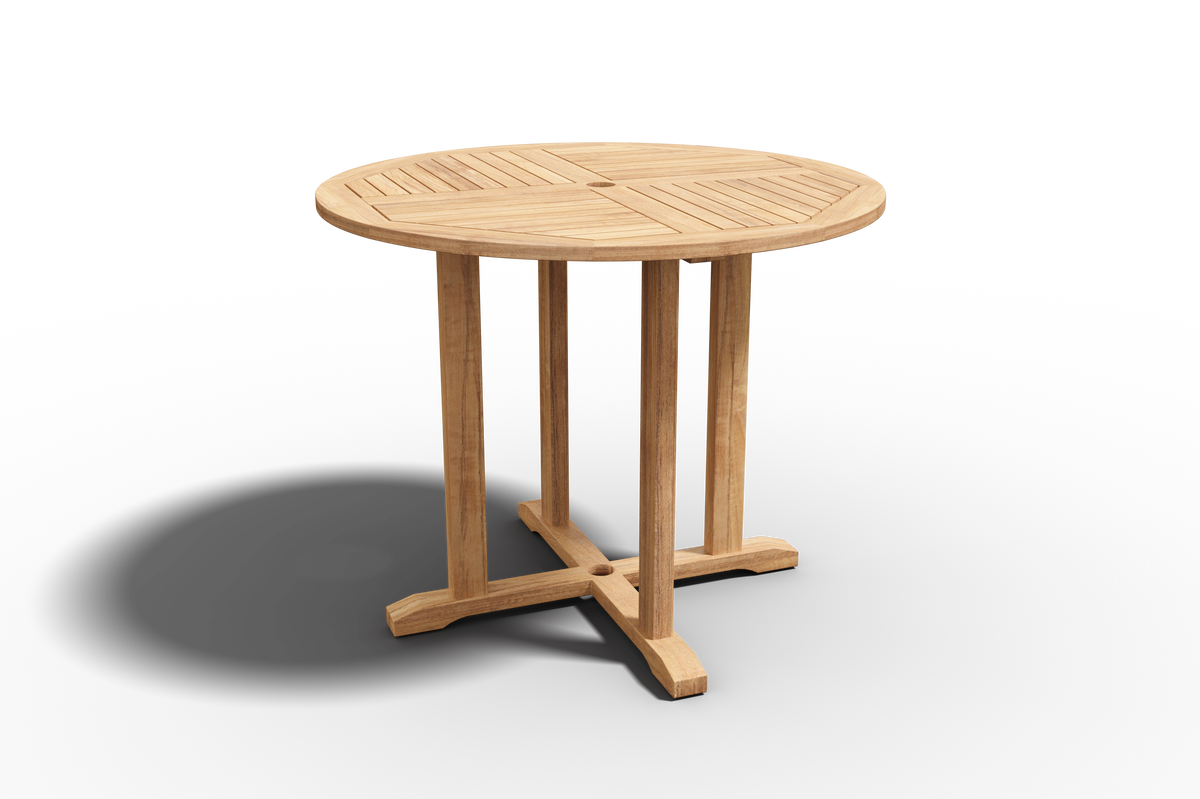 Abel 5-Piece Round Teak Outdoor Dining Set with Folding Armchair Outdoor Dining Set