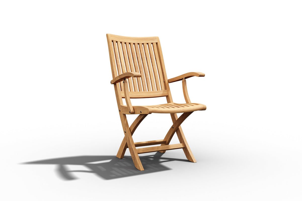 Abel 5-Piece Round Teak Outdoor Dining Set with Folding Armchair Outdoor Dining Set