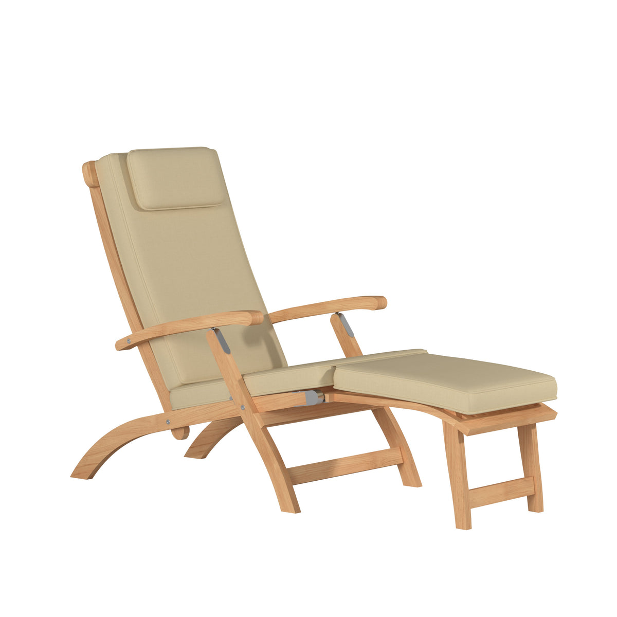 Adelle Teak Outdoor Folding Lounge Deck Chair with Sunbrella Antique Beige Cushion Chairs