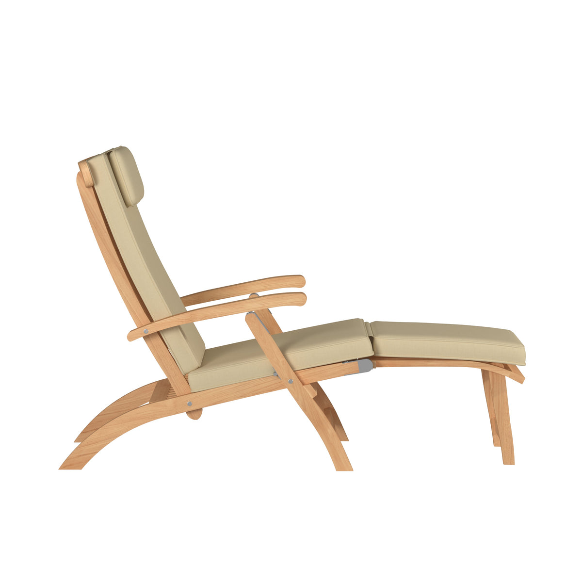 Adelle Teak Outdoor Folding Lounge Deck Chair with Sunbrella Antique Beige Cushion Chairs