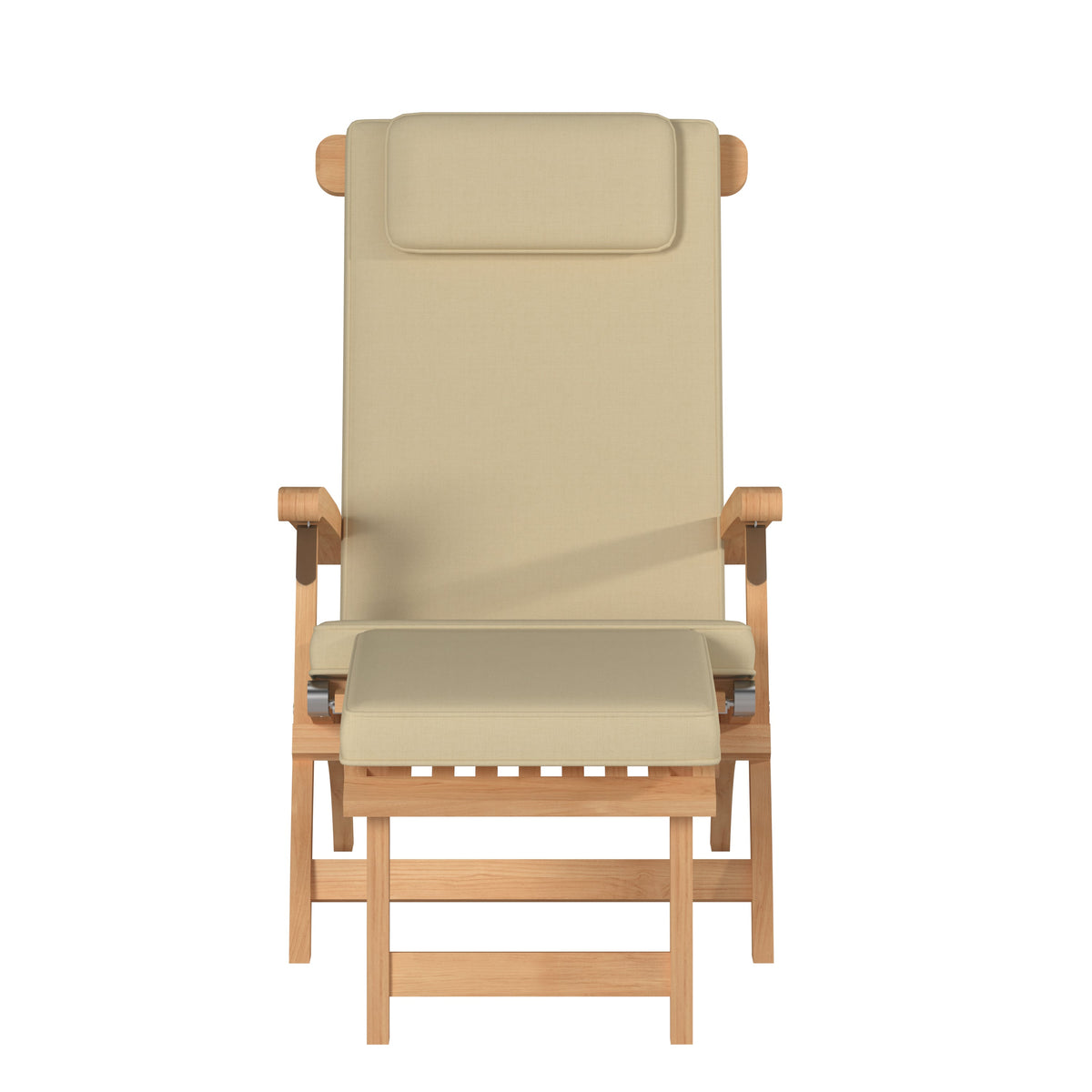 Adelle Teak Outdoor Folding Lounge Deck Chair with Sunbrella Antique Beige Cushion Chairs