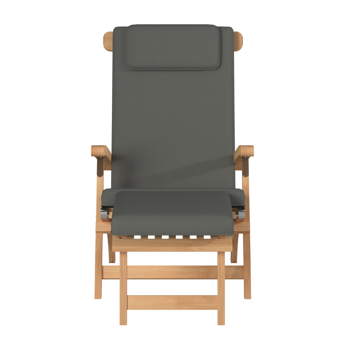 Adelle Teak Outdoor Folding Lounge Deck Chair with Sunbrella Charcoal Cushion Chairs