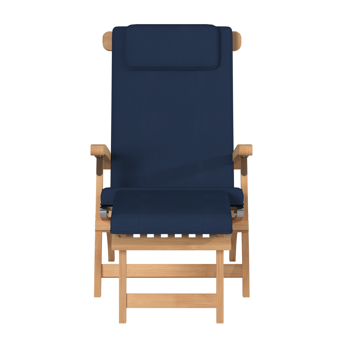 Adelle Teak Outdoor Folding Lounge Deck Chair with Sunbrella Navy Cushion Chairs