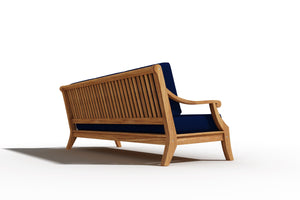 Adrien 3-Person Teak Outdoor Sofa with Sunbrella Navy Cushion Outdoor Chair