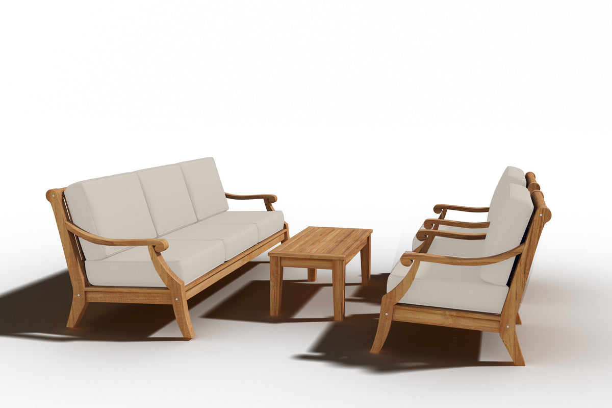 Adrien 4-Piece Teak Outdoor Patio Deep Seating Set with Sunbrella Antique Beige Cushions Outdoor deep seating