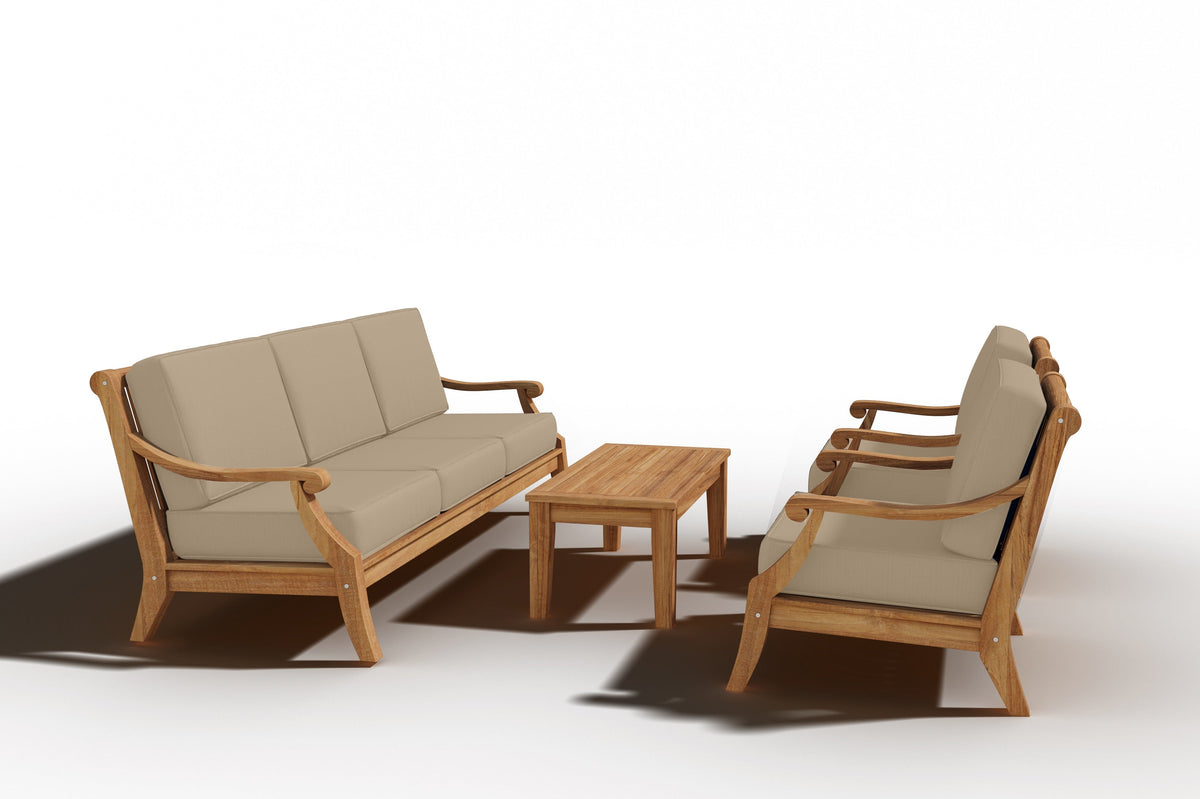 Adrien 4-Piece Teak Outdoor Patio Deep Seating Set with Sunbrella Fawn Cushions Outdoor deep seating