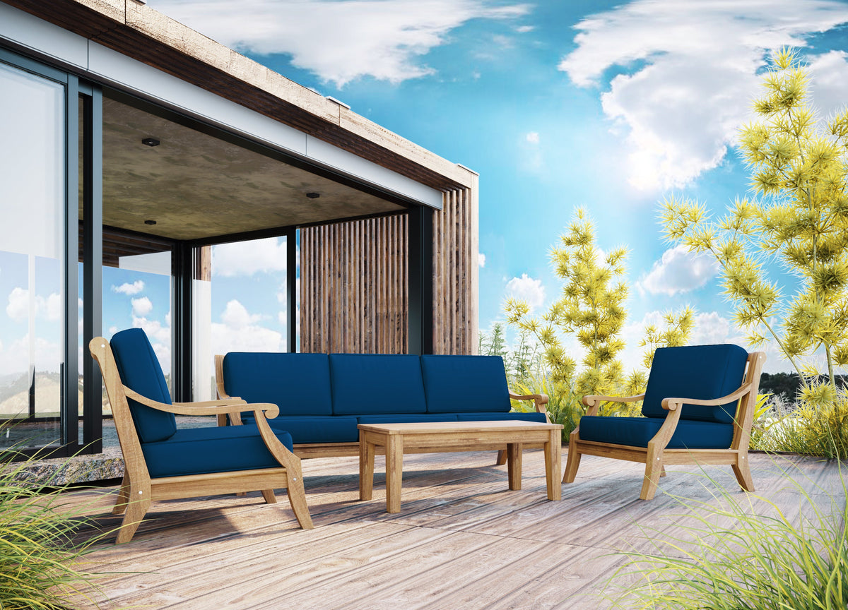 Adrien 4-Piece Teak Outdoor Patio Deep Seating Set with Sunbrella Navy Cushions Outdoor deep seating