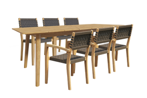 Ambre 5-Piece Round Teak Outdoor Dining Set with Lazy Susan and Stacking Armchairs Outdoor deep seating