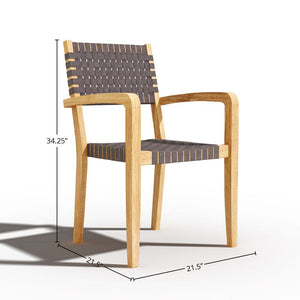 Ambre 5-Piece Round Teak Outdoor Dining Set with Lazy Susan and Stacking Armchairs Outdoor deep seating
