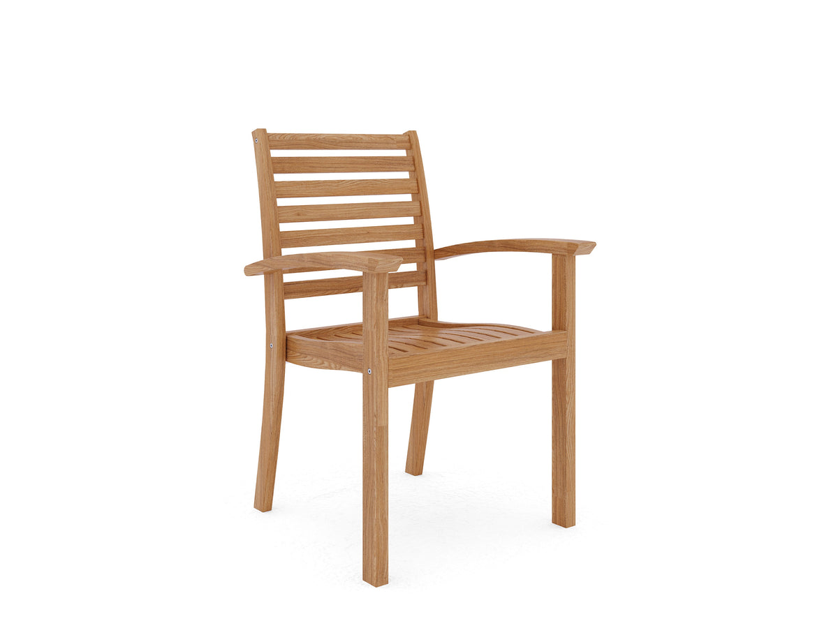 Ambre 5-Piece Round Teak Outdoor Dining Set with Lazy Susan and Stacking Armchairs Outdoor deep seating