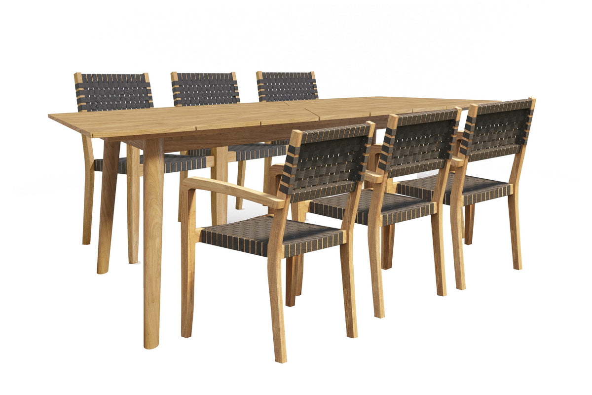 Ambre 5-Piece Round Teak Outdoor Dining Set with Lazy Susan and Stacking Armchairs Outdoor deep seating