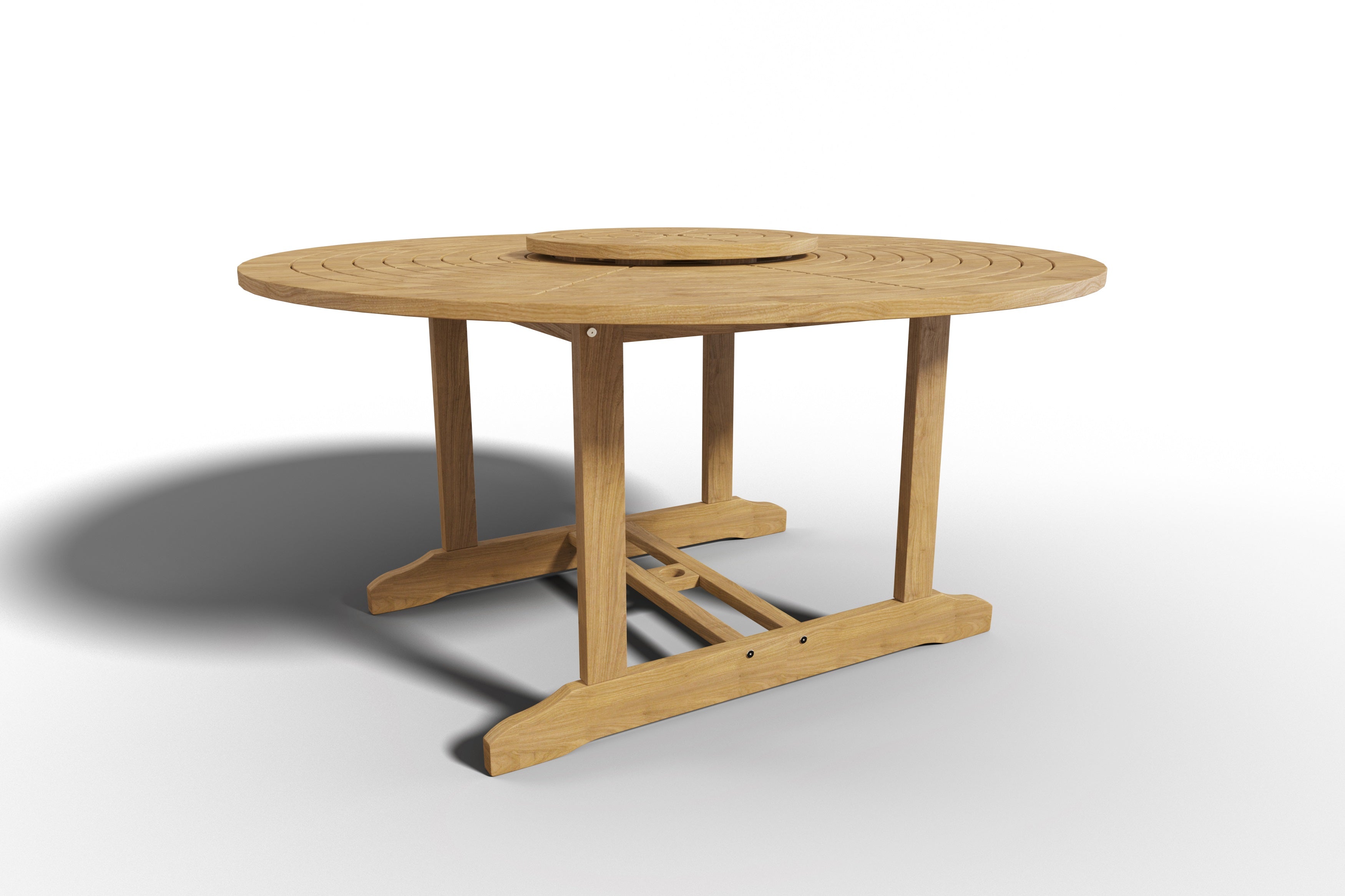 lazy susan for outdoor patio table with umbrella hole Ambre 59 in. Dia Round Teak Outdoor Dining Table with Lazy Susan