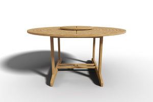 Ambre 59-inch Round Teak Outdoor Dining Table with Lazy Susan and Umbrella Hole Outdoor Table