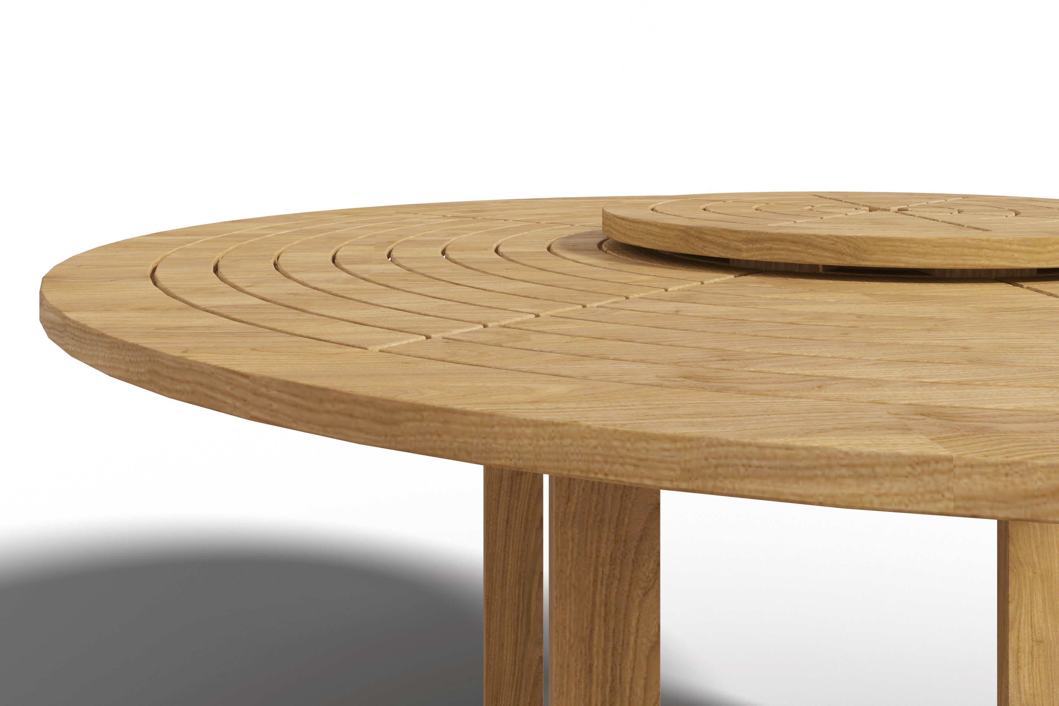 lazy susan for patio table with umbrella hole Ambre 59 in. Dia Round Teak Outdoor Dining Table with Lazy Susan