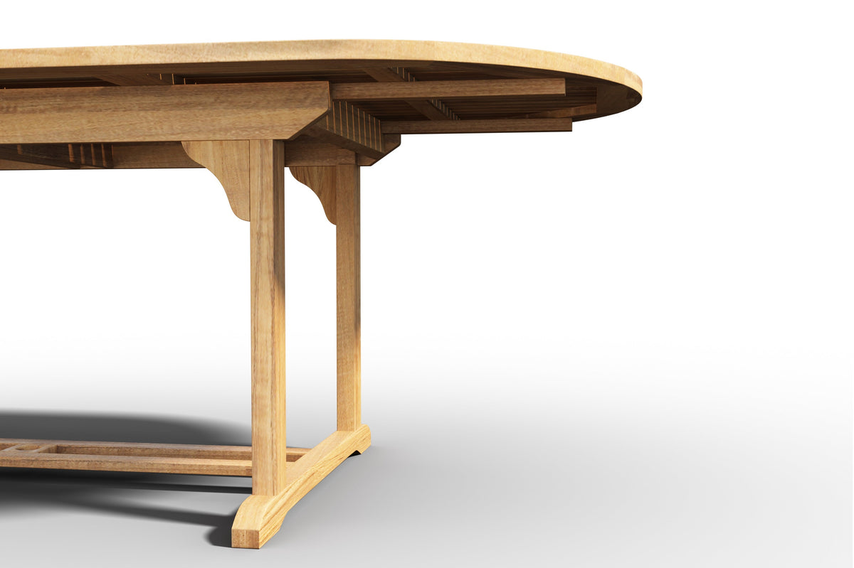 Amelie Oval Teak Outdoor Dining Table with Double Extensions and Umbrella Hole Outdoor Table