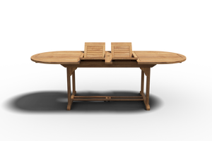 Amelie Oval Teak Outdoor Dining Table with Double Extensions and Umbrella Hole Outdoor Table