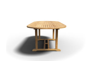 Amelie Oval Teak Outdoor Dining Table with Double Extensions and Umbrella Hole Outdoor Table