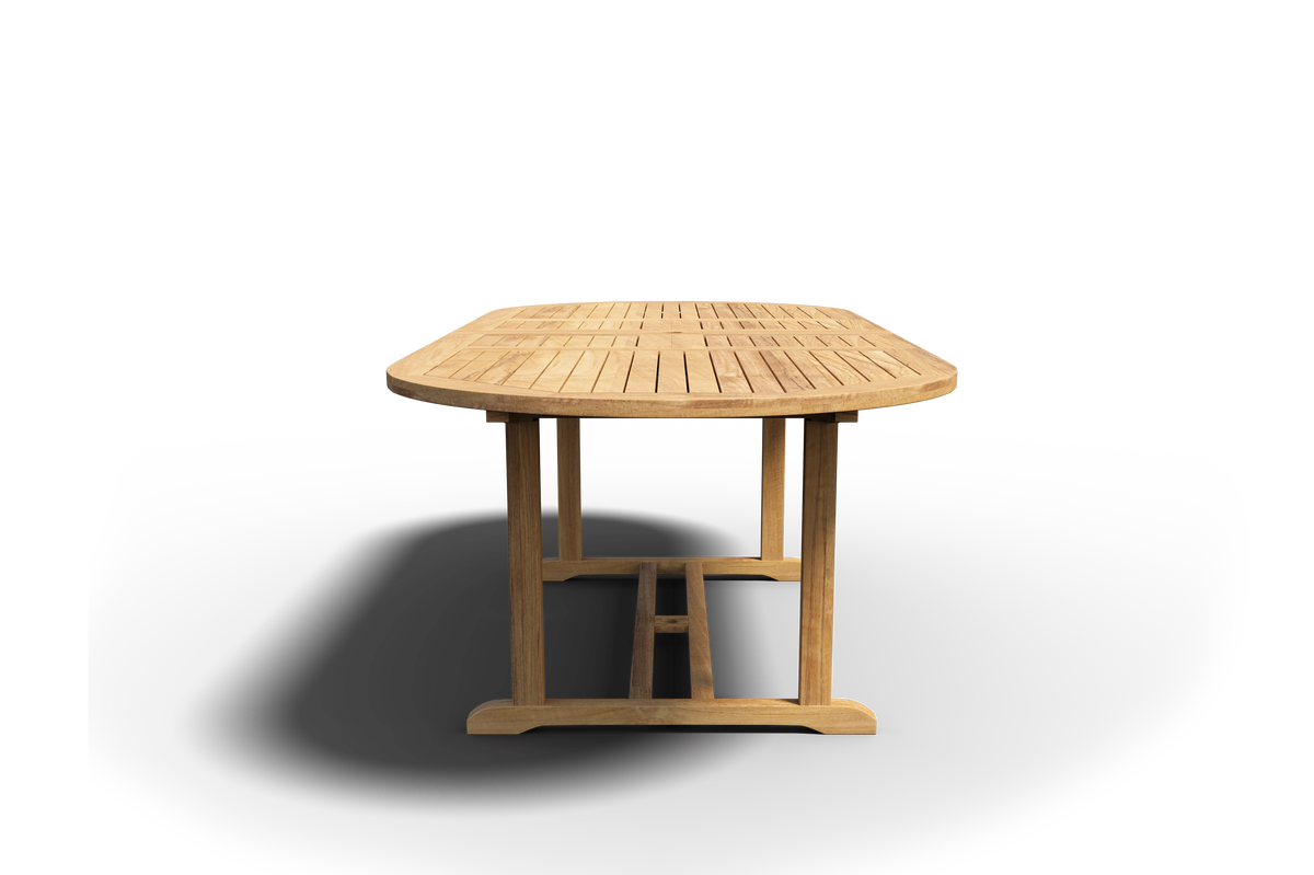 Amelie Oval Teak Outdoor Dining Table with Double Extensions and Umbrella Hole Outdoor Table