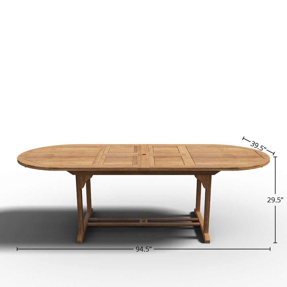 Amelie Oval Teak Outdoor Dining Table with Double Extensions and Umbrella Hole Outdoor Table