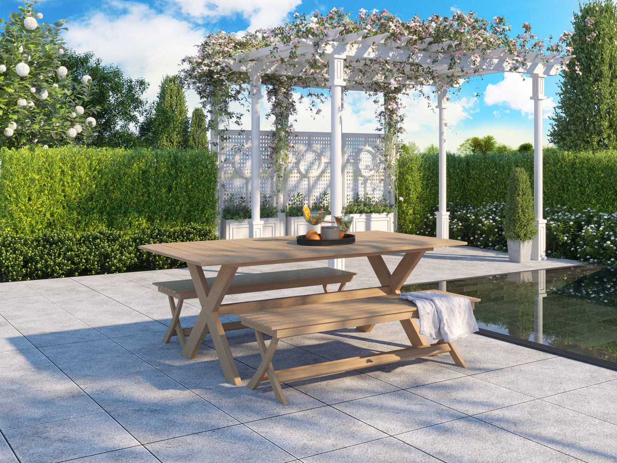 Aude 3-Piece Rectangular Teak Outdoor Jacques Dining Set with Benches Outdoor Dining Set