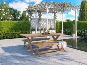 Aude 3-Piece Rectangular Teak Outdoor Jacques Dining Set with Benches Outdoor Dining Set