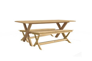Aude 3-Piece Rectangular Teak Outdoor Jacques Dining Set with Benches Outdoor Dining Set