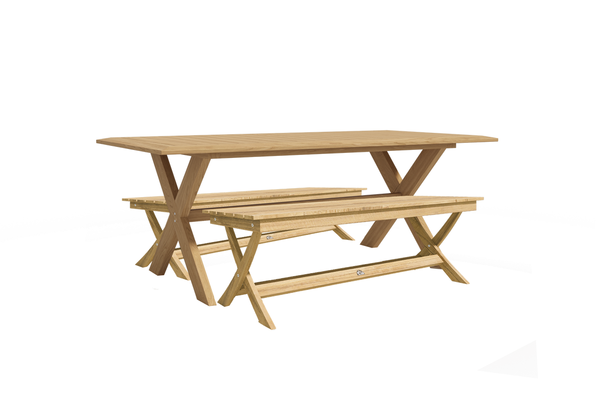 Aude 3-Piece Rectangular Teak Outdoor Jacques Dining Set with Benches Outdoor Dining Set
