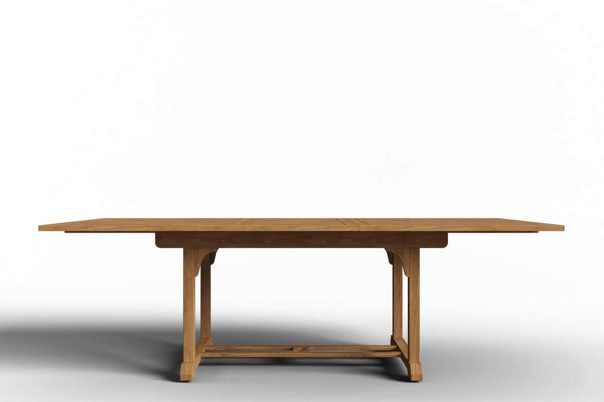Belmont Rectangular Teak Outdoor Dining Table with Built-In Extension and Umbrella Hole Bar Table