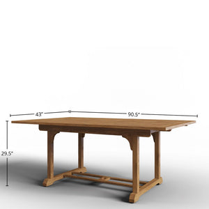 Belmont Rectangular Teak Outdoor Dining Table with Built-In Extension and Umbrella Hole Bar Table