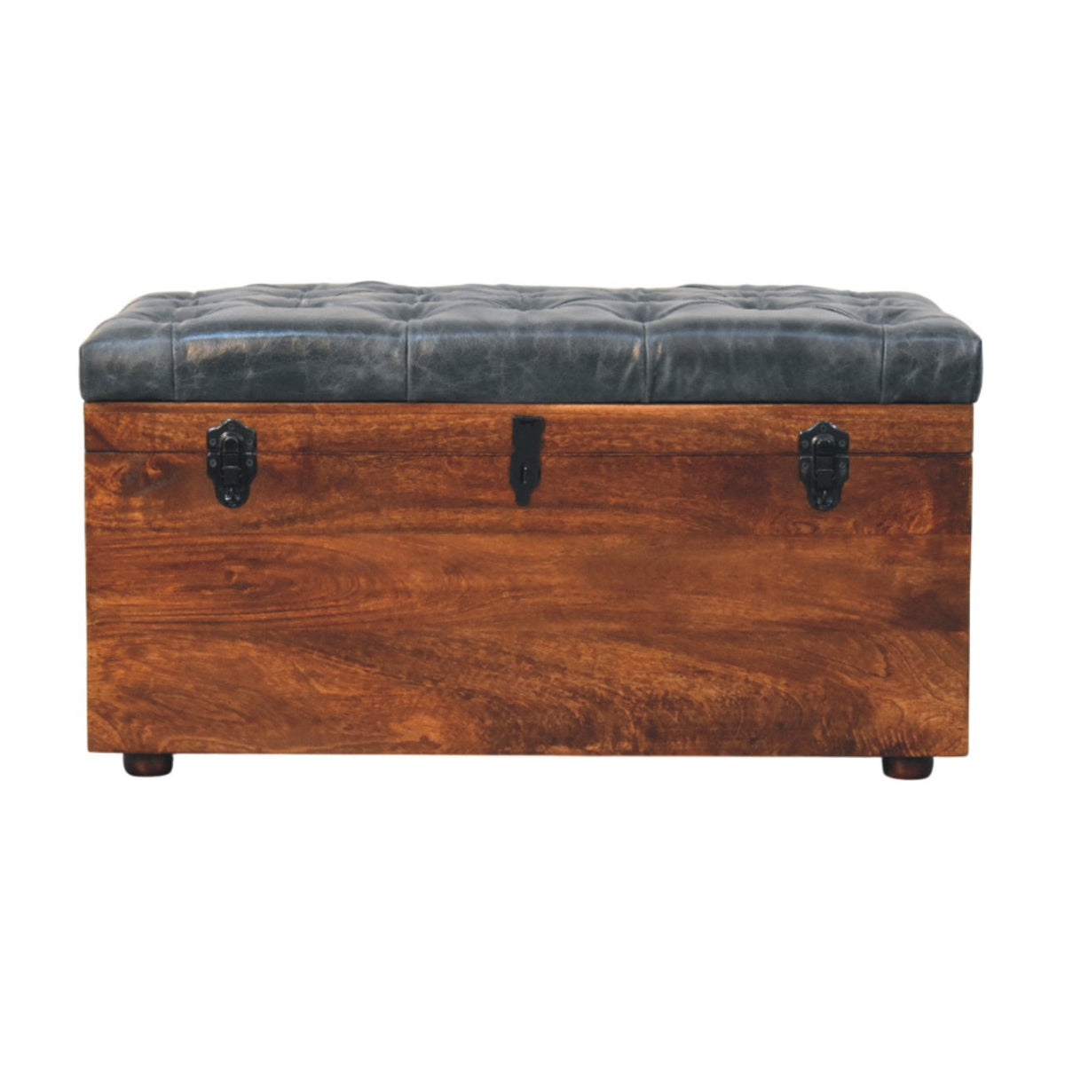 Black Buffalo hide leather Storage Trunk Bench
