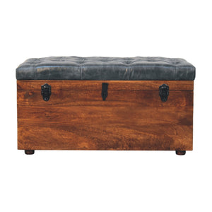 Black Buffalo hide leather Storage Trunk Bench
