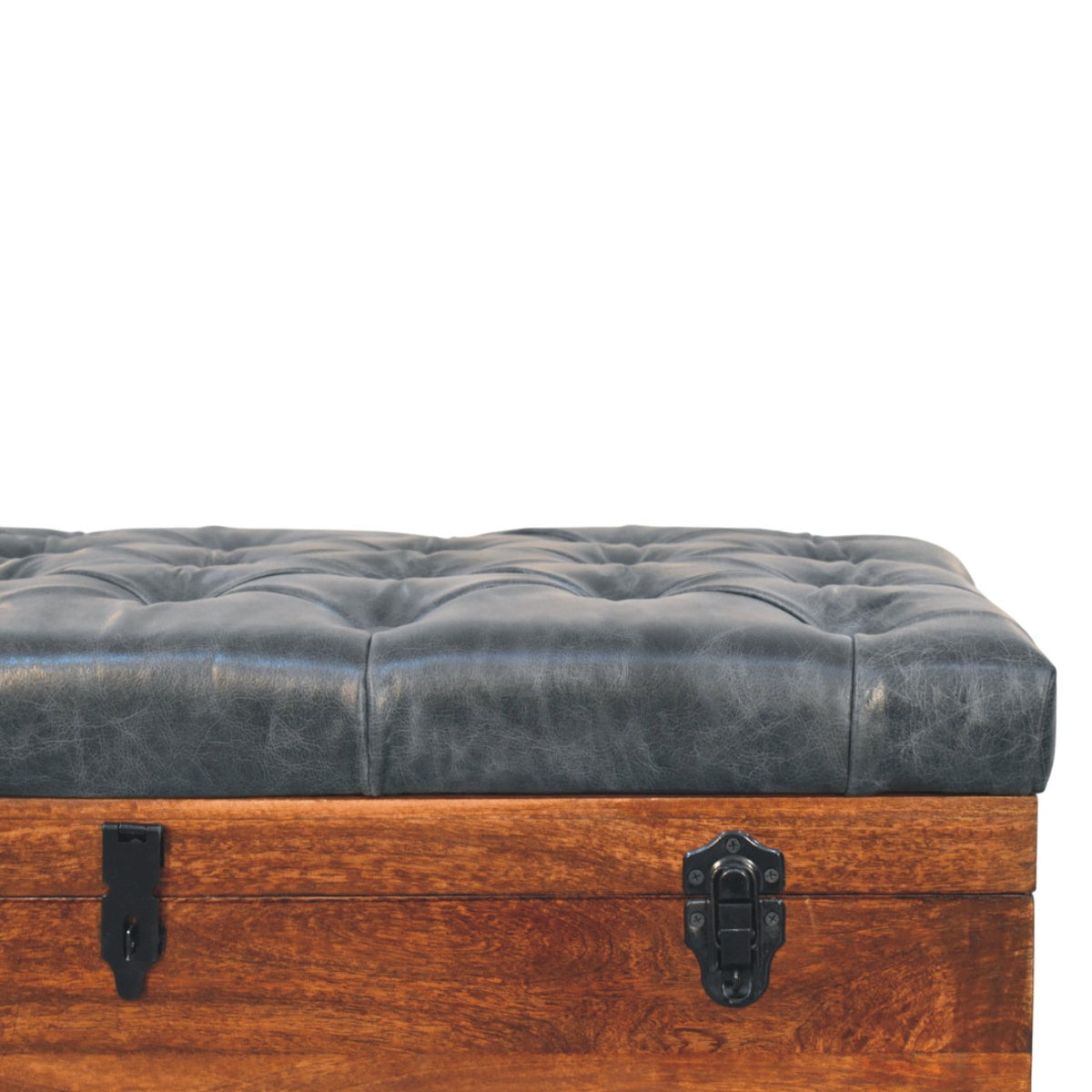 Black Buffalo hide leather Storage Trunk Bench
