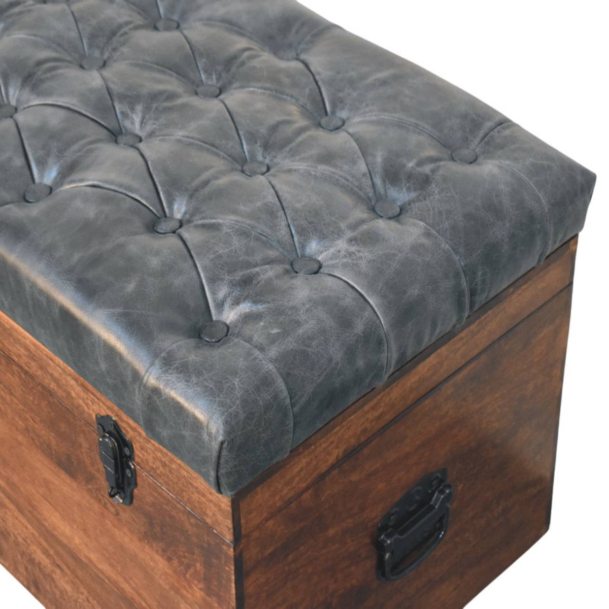 Black Buffalo hide leather Storage Trunk Bench