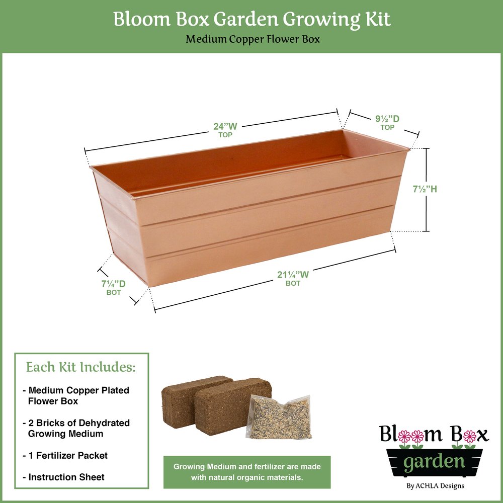 Bloom Box Garden Growing Kit, Medium Copper Flower Box Brackets