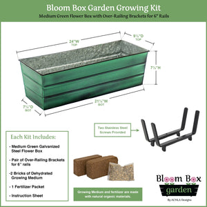 Bloom Box Garden Growing Kit, Medium Green with Brackets for 2 x 6 Railings Flower Box Brackets