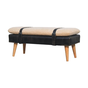 Bouclé Buffalo Hide Black Leather Bench Bench