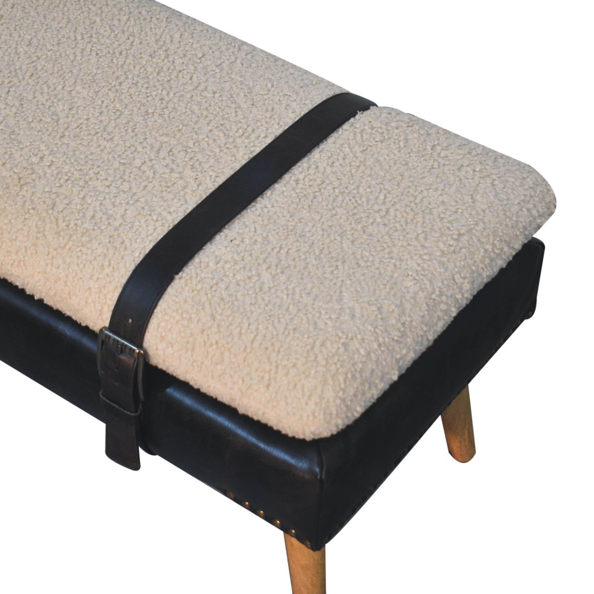 Bouclé Buffalo Hide Black Leather Bench Bench