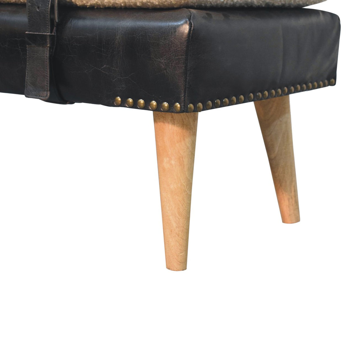 Bouclé Buffalo Hide Black Leather Bench Bench