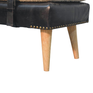 Bouclé Buffalo Hide Black Leather Bench Bench