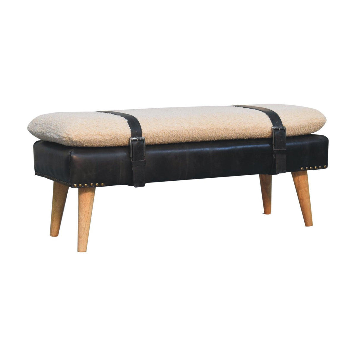 Bouclé Buffalo Hide Black Leather Bench Bench