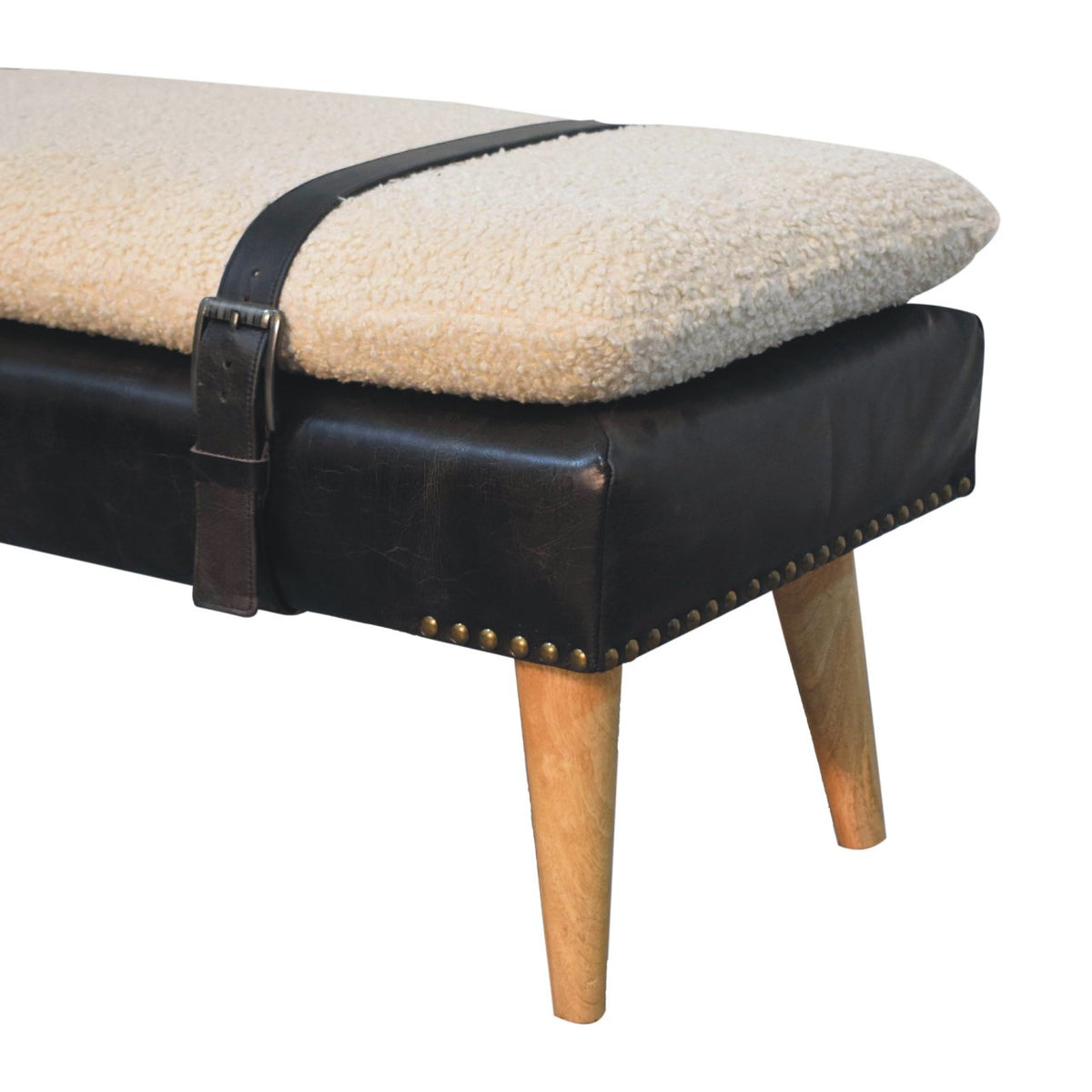 Boucle Buffalo Hide Leather Bench Bench