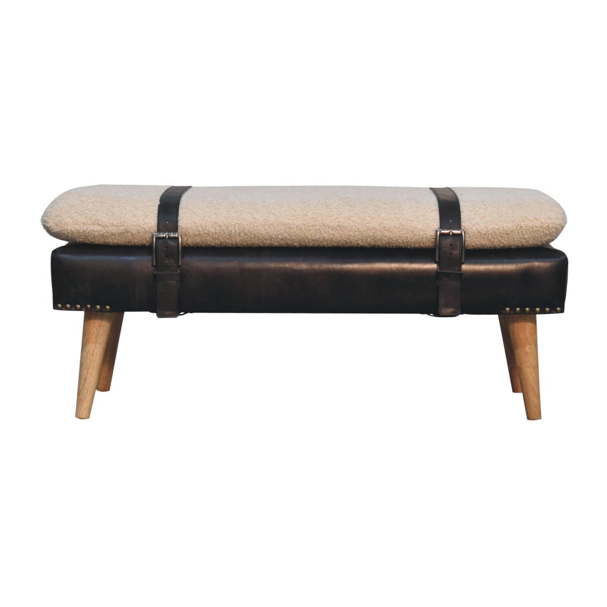 Boucle Buffalo Hide Leather Bench Bench