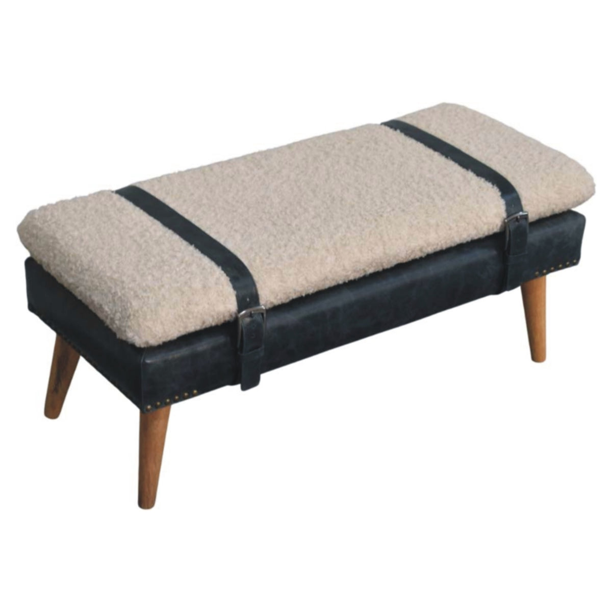 Boucle x Olive Green Leather Bench Bench