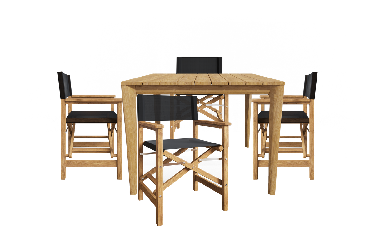 Cateline 5-Piece Square Teak Outdoor Dining Set in Black with Folding Armchairs Outdoor Dining Set