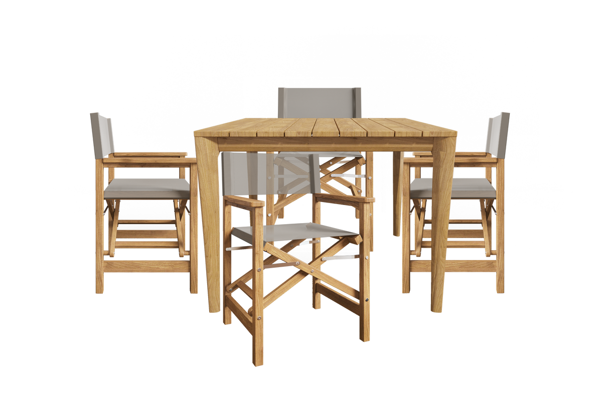 Cateline 5-Piece Square Teak Outdoor Dining Set in Taupe with Folding Armchairs Outdoor Dining Set